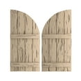 thumbnail image 1 of Ekena Millwork 22"W x 88"H (66" Low Side) Timberthane Pecky Cypress Four Board Joined Board-n-Batten w/Quarter Round Arch Top Faux Wood Shutters (Per Pair), Primed Tan, 1 of 6