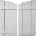 thumbnail image 1 of Ekena Millwork 22"W x 88"H (80 5/8" Low Side) Timberthane Smooth Four Board Joined Board-n-Batten w/Elliptical Top Faux Wood Shutters (Per Pair), Primed Tan, 1 of 6
