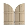 thumbnail image 1 of Ekena Millwork 22"W x 90"H (68" Low Side) Timberthane Knotty Pine Four Board Joined Board-n-Batten w/Quarter Round Arch Top Faux Wood Shutters (Per Pair), Primed Tan, 1 of 6