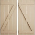 thumbnail image 1 of Ekena Millwork 23 1/2"W x 28"H Rustic Four Board Spaced Board-n-Batten Rough Sawn Faux Wood Shutters w/Z-Board (Per Pair), Primed Tan, 1 of 10