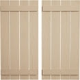 thumbnail image 1 of Ekena Millwork 23 1/2"W x 48"H Rustic Four Board Spaced Board-n-Batten Sandblasted Faux Wood Shutters (Per Pair), Primed Tan, 1 of 11