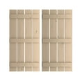 thumbnail image 1 of Ekena Millwork 23 1/2"W x 72"H Rustic Four Board Spaced Board-n-Batten Knotty Pine Faux Wood Shutters (Per Pair), Primed Tan, 1 of 11