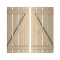 thumbnail image 1 of Ekena Millwork 23 1/2"W x 86"H Rustic Four Board Spaced Board-n-Batten Knotty Pine Faux Wood Shutters w/Z-Board (Per Pair), Primed Tan, 1 of 10