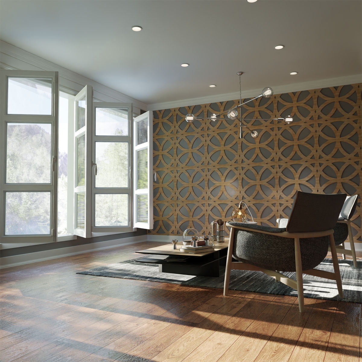 Ekena Millwork 23 3/8"W x 23 3/8"H x 1/4"T Large Daventry Decorative Fretwork Wood Wall Panels, Red Oak