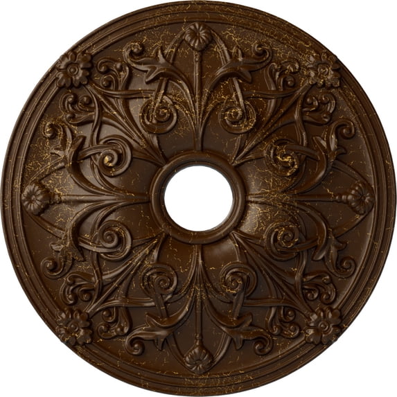 Ekena Millwork 23 5/8"OD x 3 7/8"ID x 2 1/8"P Jamie Ceiling Medallion (Fits Canopies up to 3 7/8"), Hand-Painted Root Beer Crackle
