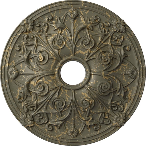 Ekena Millwork 23 5/8"OD x 3 7/8"ID x 2 1/8"P Jamie Ceiling Medallion (Fits Canopies up to 3 7/8"), Hand-Painted Witch Hazel Crackle