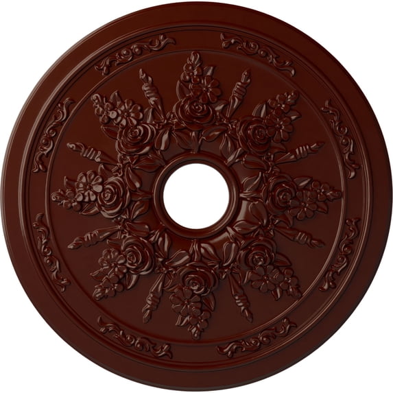 Ekena Millwork 23 5/8"OD x 4"ID x 1 1/2"P Rose and Ribbon Ceiling Medallion (Fits Canopies up to 4"), Hand-Painted Brushed Mahogany