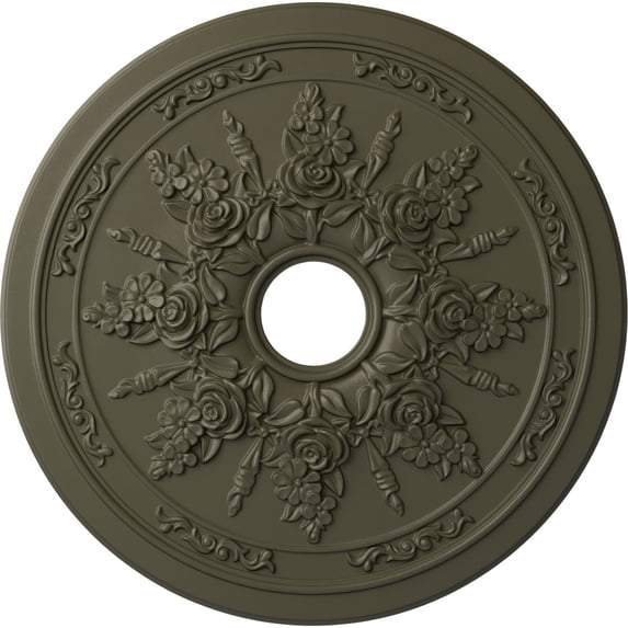 Ekena Millwork 23 5/8"OD x 4"ID x 1 1/2"P Rose and Ribbon Ceiling Medallion (Fits Canopies up to 4"), Hand-Painted Witch Hazel