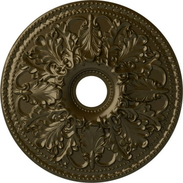 Ekena Millwork 23 7/8"OD x 4"ID x 2 1/8"P Ashley Ceiling Medallion (Fits Canopies up to 4 3/4"), Hand-Painted Brass
