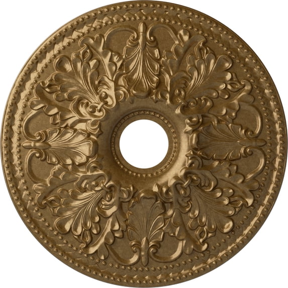 Ekena Millwork 23 7/8"OD x 4"ID x 2 1/8"P Ashley Ceiling Medallion (Fits Canopies up to 4 3/4"), Hand-Painted Pale Gold