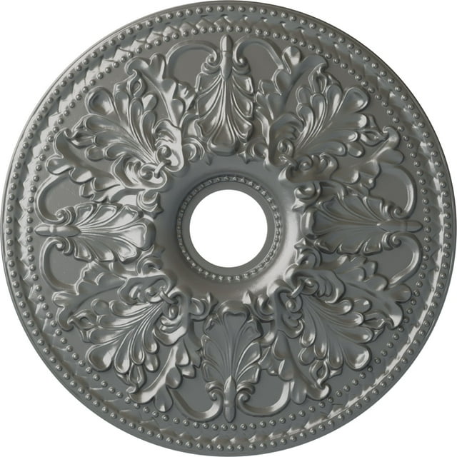 Ekena Millwork 23 7/8"OD x 4"ID x 2 1/8"P Ashley Ceiling Medallion (Fits Canopies up to 4 3/4"), Hand-Painted Silver