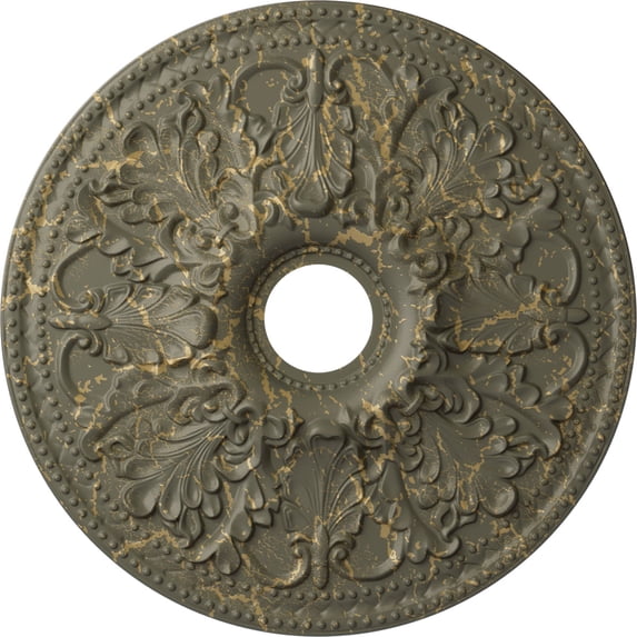 Ekena Millwork 23 7/8"OD x 4"ID x 2 1/8"P Ashley Ceiling Medallion (Fits Canopies up to 4 3/4"), Hand-Painted Witch Hazel Crackle
