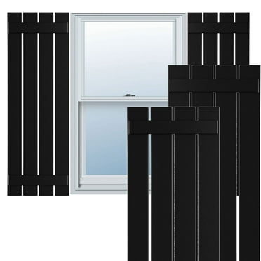 Ekena Millwork 23"W x 25"H True Fit PVC Four Board Spaced Board-n-Batten Shutters, Black (Per Pair - Hardware Not Included)