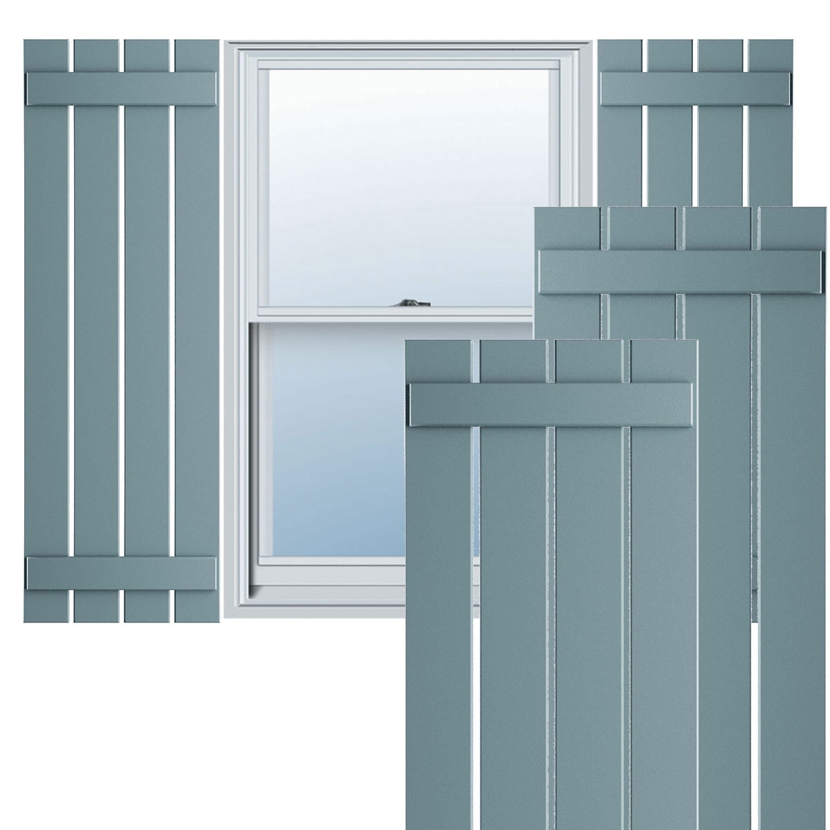 Ekena Millwork 23"W x 40"H True Fit PVC Four Board Spaced Board-n-Batten Shutters, Peaceful Blue (Per Pair - Hardware Not Included)