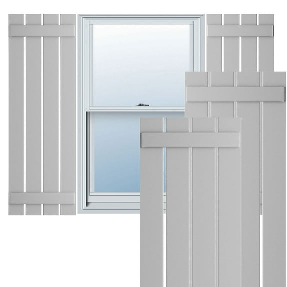 Ekena Millwork 23"W x 45"H True Fit PVC Four Board Spaced Board-n-Batten Shutters, Primed (Per Pair - Hardware Not Included)