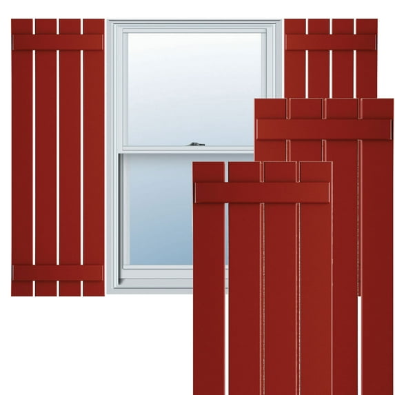 Ekena Millwork 23"W x 53"H True Fit PVC Four Board Spaced Board-n-Batten Shutters, Fire Red (Per Pair - Hardware Not Included)