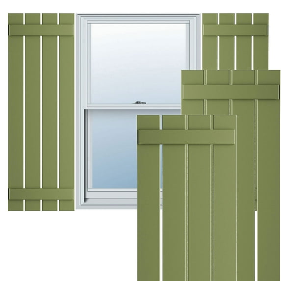 Ekena Millwork 23"W x 69"H True Fit PVC Four Board Spaced Board-n-Batten Shutters, Moss Green (Per Pair - Hardware Not Included)