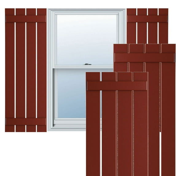 Ekena Millwork 23"W x 74"H True Fit PVC Four Board Spaced Board-n-Batten Shutters, Pepper Red (Per Pair - Hardware Not Included)