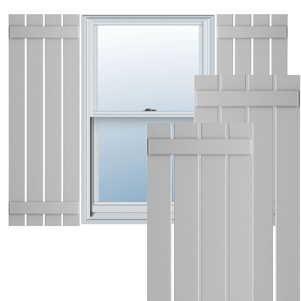 Ekena Millwork 23"W x 74"H True Fit PVC Four Board Spaced Board-n-Batten Shutters, Primed (Per Pair - Hardware Not Included)