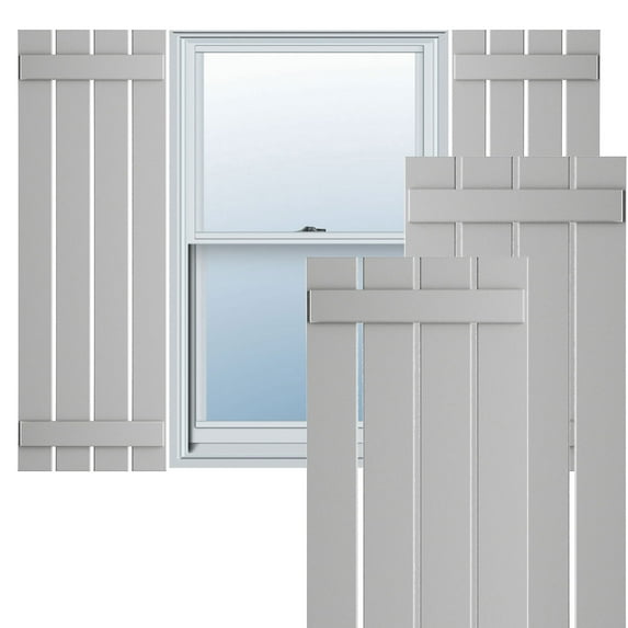 Ekena Millwork 23"W x 77"H True Fit PVC Four Board Spaced Board-n-Batten Shutters, Hailstorm Gray (Per Pair - Hardware Not Included)