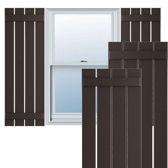 Ekena Millwork 23"W x 78"H True Fit PVC Four Board Spaced Board-n-Batten Shutters, Raisin Brown (Per Pair - Hardware Not Included)