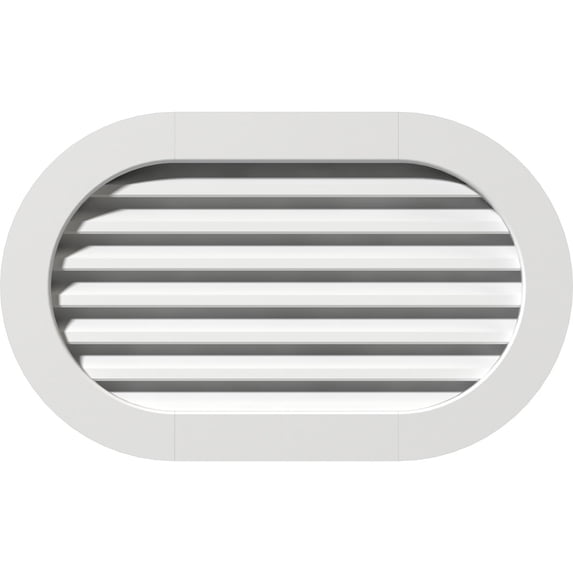 Ekena Millwork 24"W x 14"H Horizontal Round Ended (29"W x 19"H Frame Size) Functional, PVC Gable Vent with 1" x 4" Flat Trim Frame