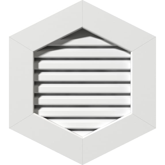 Ekena Millwork 24"W x 20"H Vertical Peaked Gable Vent (29"W x 25 1/4"H Frame Size) 7/12 Pitch: Functional, PVC Gable Vent w/ 1" x 4" Flat Trim Frame