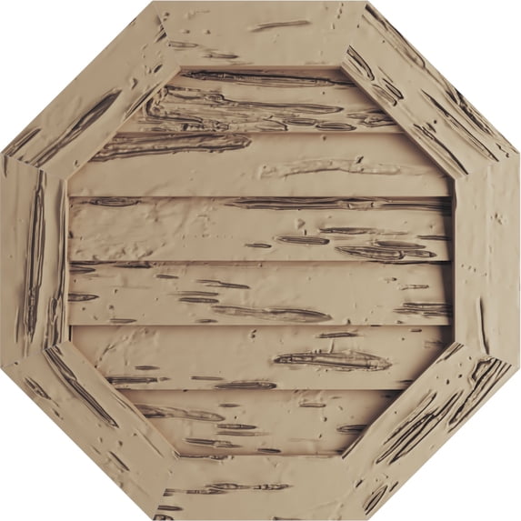 Ekena Millwork 24"W x 24"H Timberthane Pecky Cypress Octagonal Faux Wood Non-Functional Gable Vent, Primed Tan