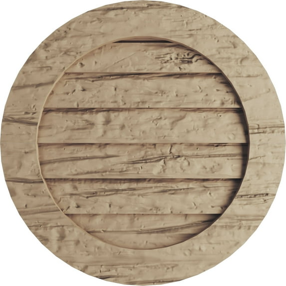 Ekena Millwork 24"W x 24"H Timberthane Riverwood Round Faux Wood Non-Functional Gable Vent, Primed Tan