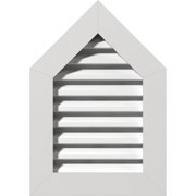 Ekena Millwork 24"W x 26"H Peaked Top Gable Vent (29"W x 30 3/4"H Frame Size) 6/12 Pitch: Functional, PVC Gable Vent w/ 1" x 4" Flat Trim Frame