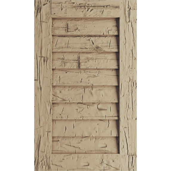 Ekena Millwork 24"W x 39"H Timberthane Hand Hewn Vertical Faux Wood Non-Functional Gable Vent, Primed Tan