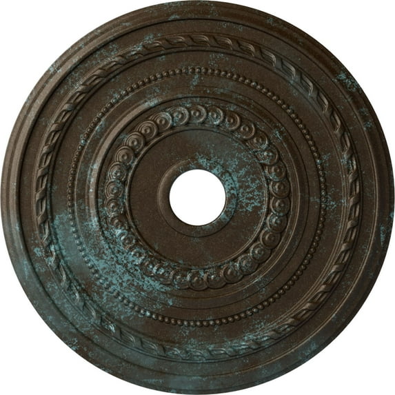 Ekena Millwork 25 3/8"OD x 3 3/8"ID x 1 3/8"P Cole Ceiling Medallion (Fits Canopies up to 9 1/8"), Hand-Painted Bronze Blue Patina