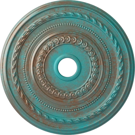 Ekena Millwork 25 3/8"OD x 3 3/8"ID x 1 3/8"P Cole Ceiling Medallion (Fits Canopies up to 9 1/8"), Hand-Painted Copper Green Patina