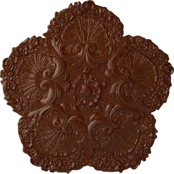 Ekena Millwork 25 5/8"OD x 1"P Shell Ceiling Medallion, Hand-Painted Burnished Mahogany Crackle