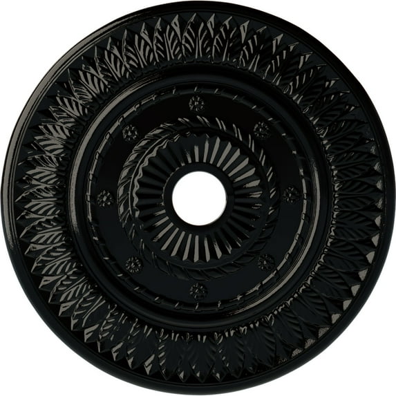 Ekena Millwork 26 3/4"OD x 3 5/8"ID x 1 1/8"P Leaf Ceiling Medallion (Fits Canopies up to 3 5/8"), Hand-Painted Black Pearl