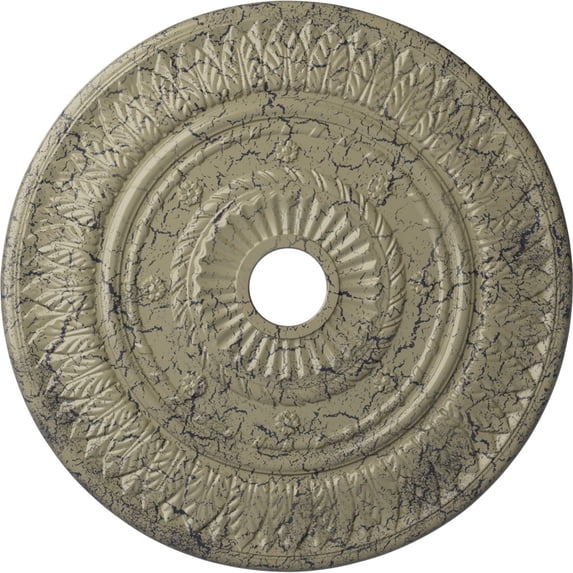 Ekena Millwork 26 3/4"OD x 3 5/8"ID x 1 1/8"P Leaf Ceiling Medallion (Fits Canopies up to 3 5/8"), Hand-Painted Castle Stone Crackle