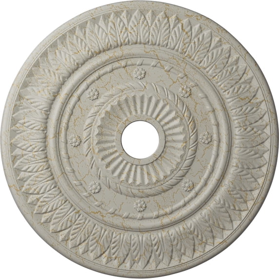 Ekena Millwork 26 3/4"OD x 3 5/8"ID x 1 1/8"P Leaf Ceiling Medallion (Fits Canopies up to 3 5/8"), Hand-Painted Pot of Cream Crackle