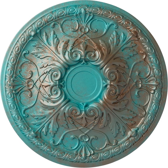 Ekena Millwork 26"OD x 3"P Tristan Ceiling Medallion (Fits Canopies up to 5 1/2"), Hand-Painted Copper Green Patina