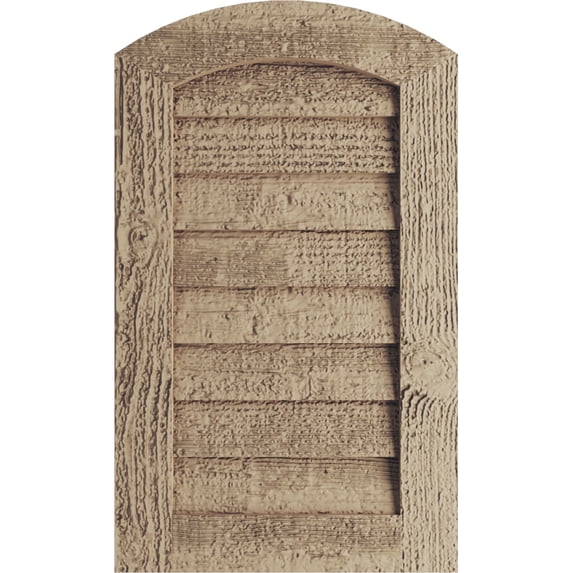 Ekena Millwork 26"W x 27"H Timberthane Rough Sawn Arch Top Faux Wood Non-Functional Gable Vent, Primed Tan