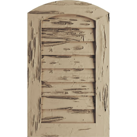 Ekena Millwork 26"W x 33"H Timberthane Pecky Cypress Arch Top Faux Wood Non-Functional Gable Vent, Primed Tan