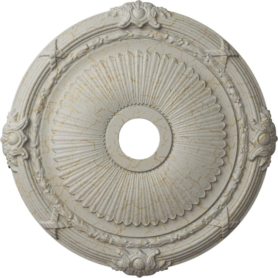 Ekena Millwork 27 1/2"OD x 3 7/8"ID x 2 1/4"P Heaton Ceiling Medallion (Fits Canopies up to 6 1/2"), Hand-Painted Pot of Cream Crackle