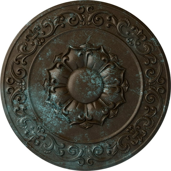 Ekena Millwork 27 3/4"OD x 2"P Sydney Ceiling Medallion (Fits Canopies up to 5 3/4"), Hand-Painted Bronze Blue Patina