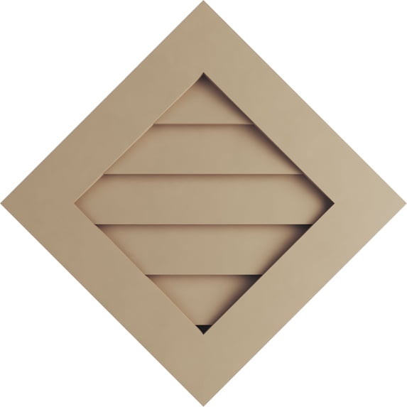 Ekena Millwork 27"W x 27"H Timberthane Rustic Smooth Diamond Faux Wood Non-Functional Gable Vent, Primed Tan