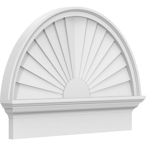 Ekena Millwork 28"W x 20-3/4"H x 2-3/4"P Half Round Sunburst Architectural Grade PVC Combination Pediment