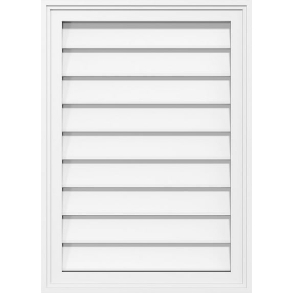 Ekena Millwork 28"W x 22"H Vertical Surface Mount PVC Gable Vent: Non-Functional, w/ 2"W x 1-1/2"H Brickmould Frame