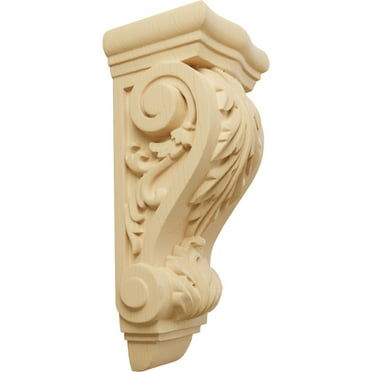 Ekena Millwork 3 1/2"W x 2 7/8"D x 7 3/4"H Small Farmingdale Acanthus Corbel, Alder