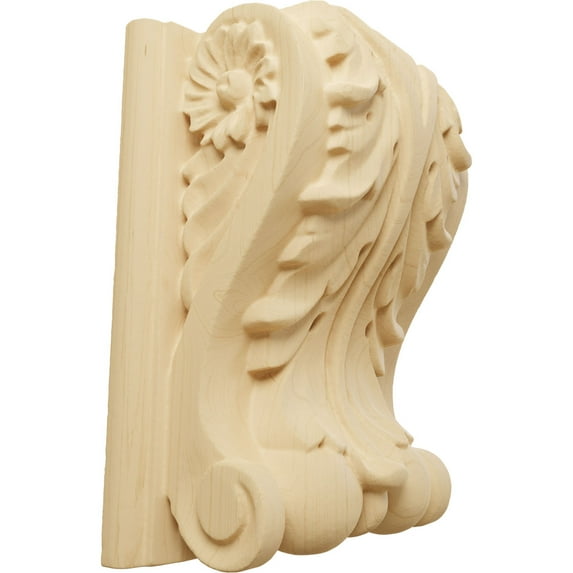 Ekena Millwork 3 1/2"W x 2"D x 4 1/2"H Small Acanthus Block w/ Backplate Wood Corbel, Alder