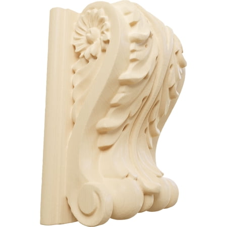 Ekena Millwork 3 1/2"W x 2"D x 4 1/2"H Small Acanthus Block w/ Backplate Wood Corbel, Maple