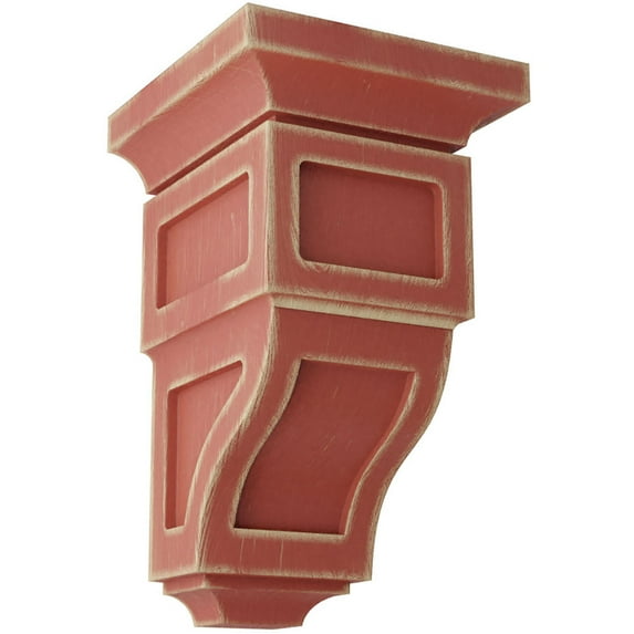 Ekena Millwork 3 1/2"W x 3 3/4"D x 6"H Mini Reyes Wood Vintage Decor Corbel, Salvage Red