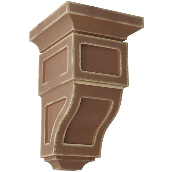 Ekena Millwork 3 1/2"W x 3 3/4"D x 6"H Mini Reyes Wood Vintage Decor Corbel, Weathered Brown